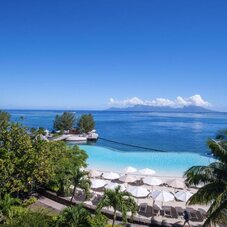 Views of the Tahiti lagoon and Moorea in the distance from Ocean View rooms.