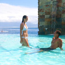 Te Moana Tahiti Resort Pool with Moorea in the distance