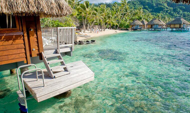 Enjoy direct access to the Bora Bora lagoon from the deck of your overwater bungalow.