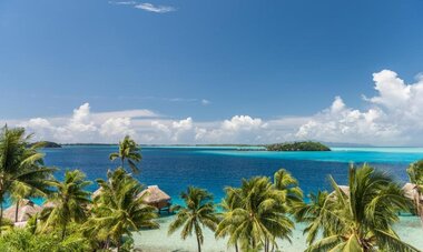 Expansive views from the Ocean View Rooms of the Bora Bora lagoon.