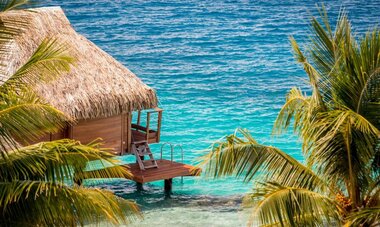 Overwater Bungalows perfectly situated on the Bora Bora lagoon.