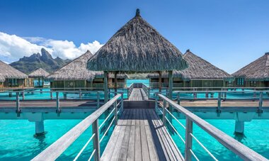 St Regis Overwater Bungalows with views of Mt. Otemanu