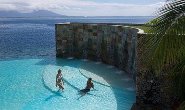 Te Moana Tahiti Resort Pool with Moorea in the distance