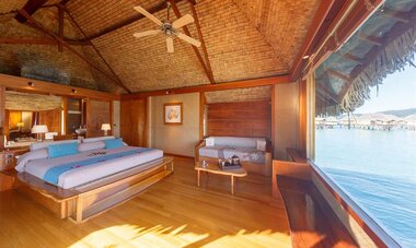 Authentic elements in the interior of an Overwater Bungalow at Le Taha'a