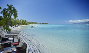 Outdoor dining at the Sofitel Kia Ora Moorea Lagoon Beach Resort