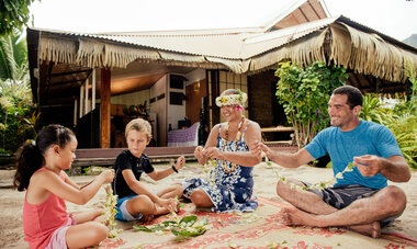 Tiare Lei Making tiare leis; family