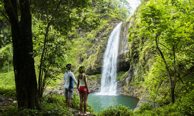 Hiking with Waterfall hiking; waterfall; couple
