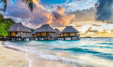 Overwater bungalows on the island of Bora Bora